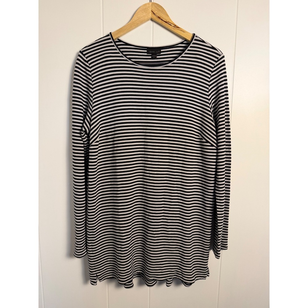 Fisherman J. Jill Wearever Tunic L Tall Black White Striped Long Sleeve Crew Top